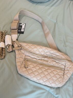 MZ Wallace Large Metro Sling Crossbody – Quilted Beige/Nude
